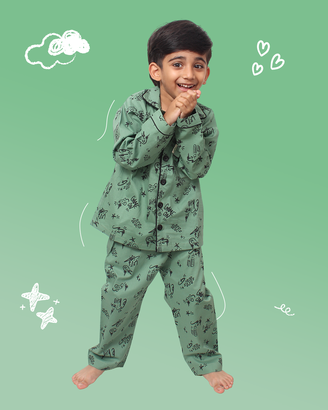 Boys All Over Print Green Coord Sets