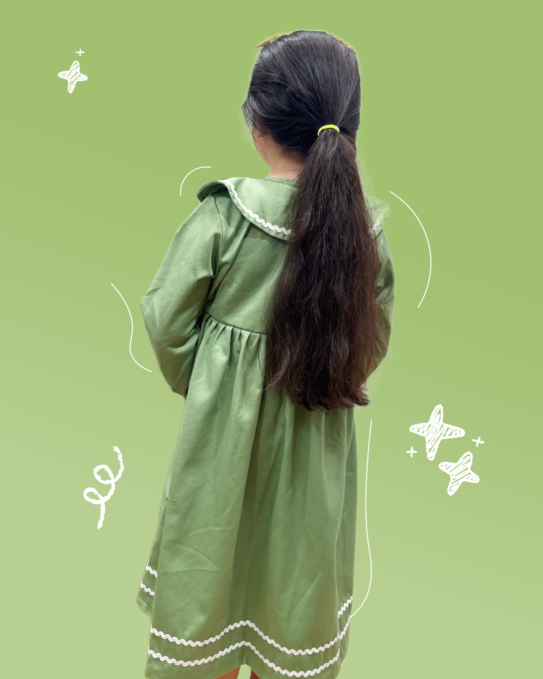 Girls Green Peter Pan Collar Dress
