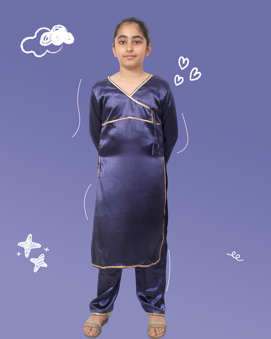 Girls Purple Silk Kurta Suit