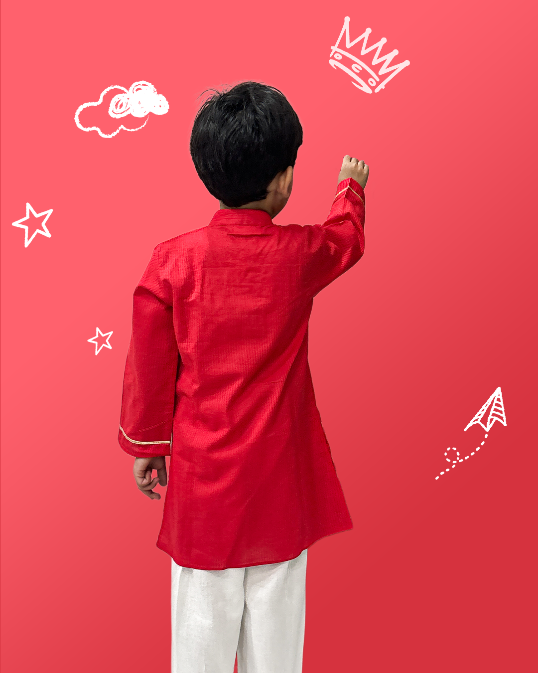 Red Lace Detail Kurta Pyjama Set