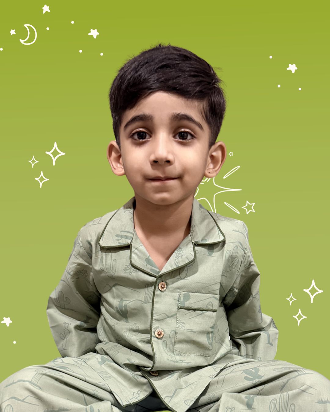 Sage Cactus Cotton Night Suit