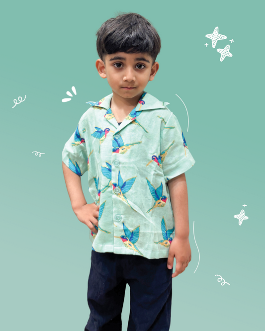 Boys Printed Shirt Cyan Colour