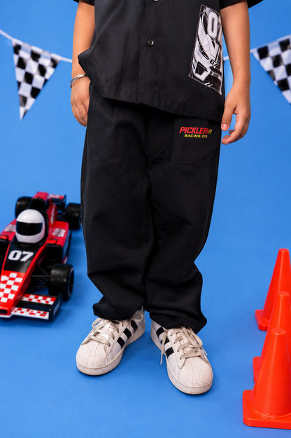 Kids Black Racing Stripe Cotton Pants
