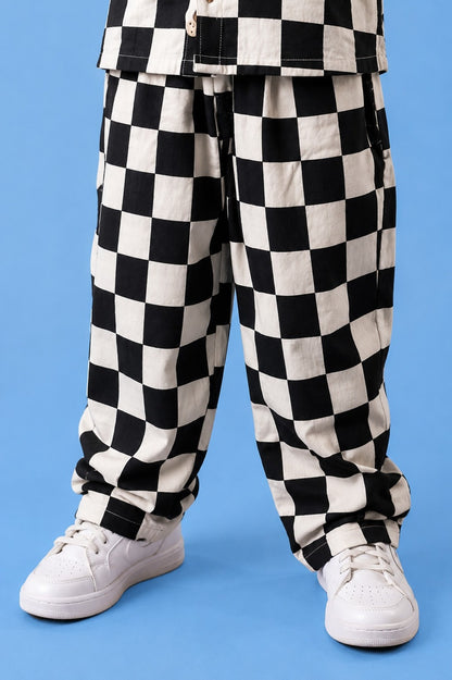 Kids Black & White Checkerboard Cotton Pants