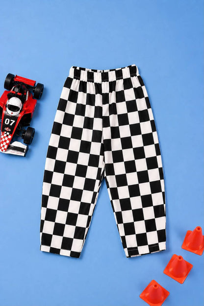 Kids Black & White Checkerboard Cotton Pants