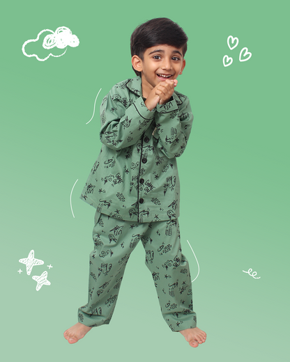 Boys All Over Print Green Coord Sets
