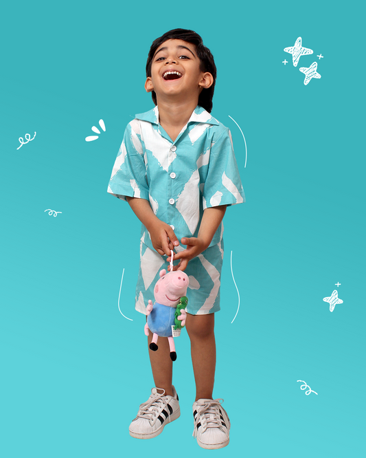 Boys Aqua Abstract Print Shirt