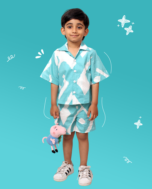 Boys Aqua Abstract Print Shirt