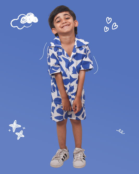Boys Blue Abstract Print Shirt
