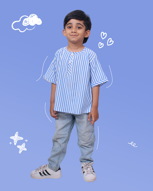 Boys Blue Striped Kurta Shirt