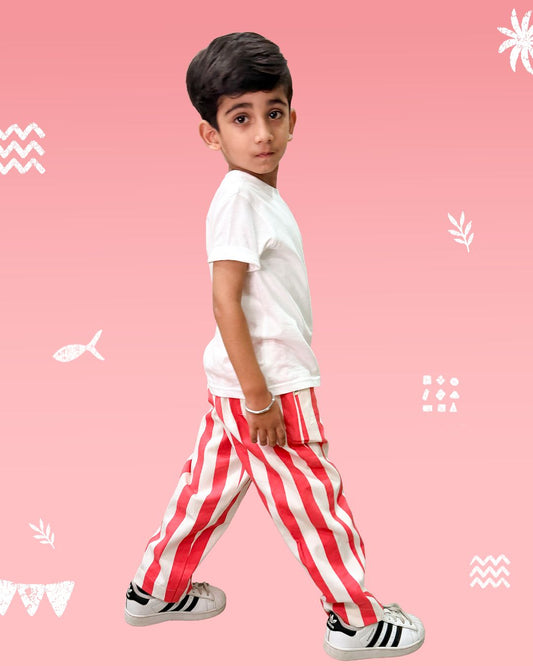 Coral Pink Stripe Relaxed Fit Pants