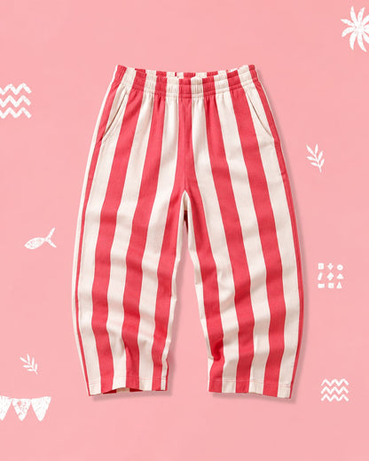 Coral Pink Stripe Relaxed Fit Pants