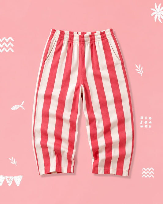 Coral Pink Stripe Relaxed Fit Pants