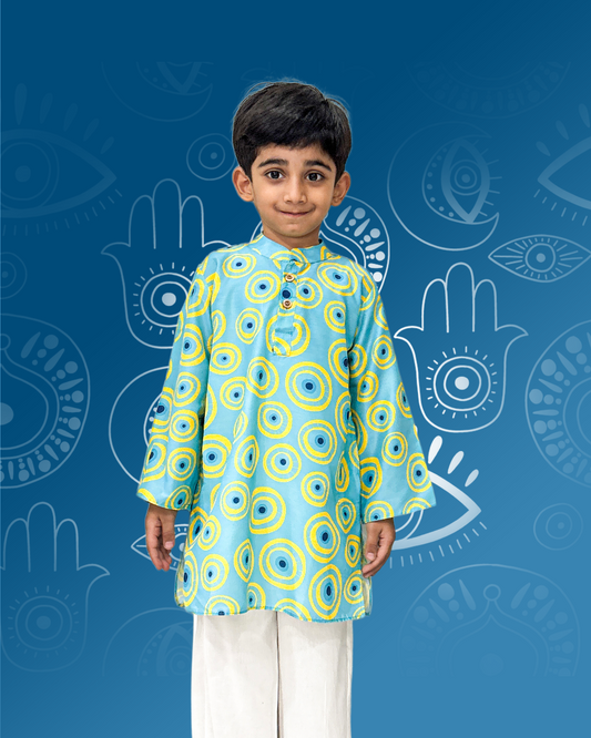 Evil Eye Printed Blue Kurta Pyjama Set