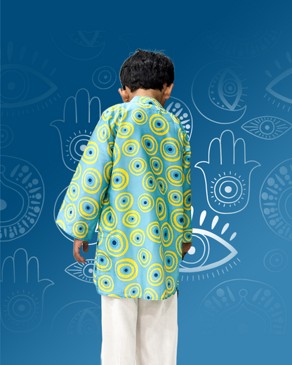 Evil Eye Printed Blue Kurta Pyjama Set