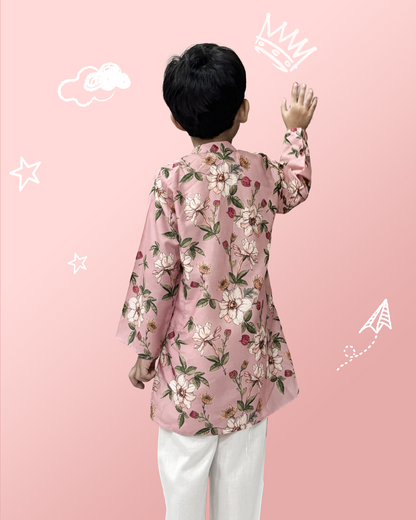 Floral Print Pink Kurta Pyjama Set
