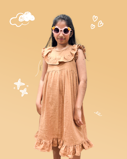 Girls Ruffle Dress Beige