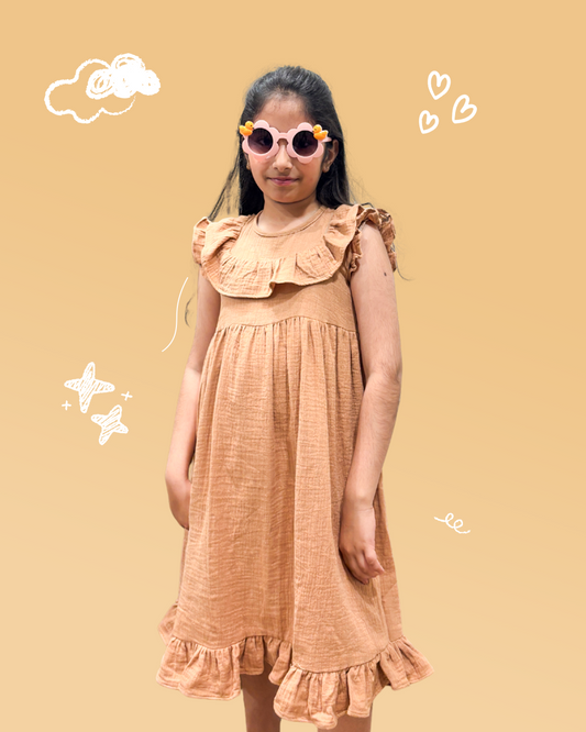 Girls Ruffle Dress Beige