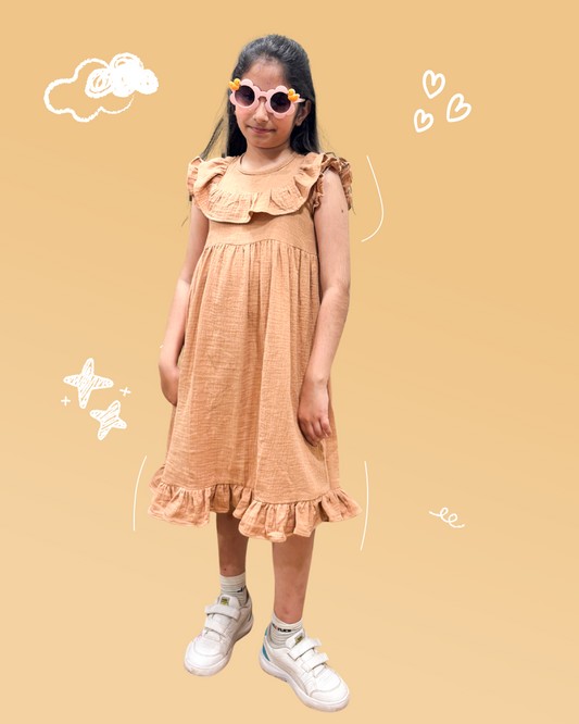 Girls Ruffle Dress Beige