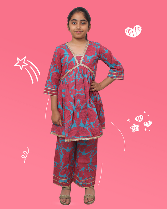 Girls Floral Kurta Set