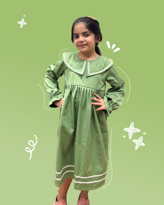 Girls Green Peter Pan Collar Dress