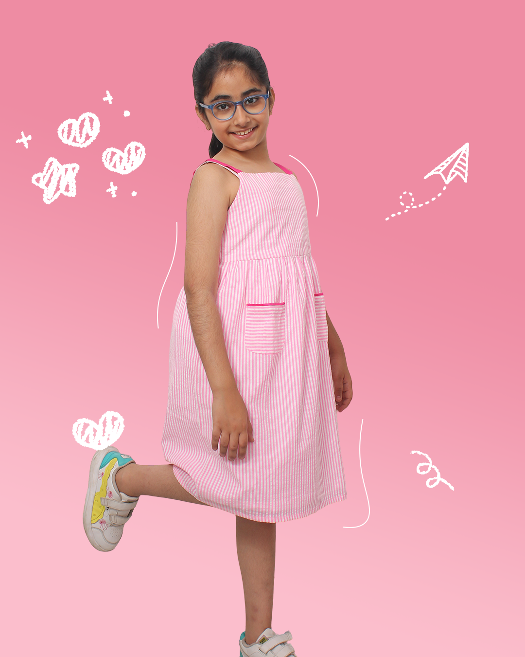 Girls Pink  Stripes Seersucker Dress