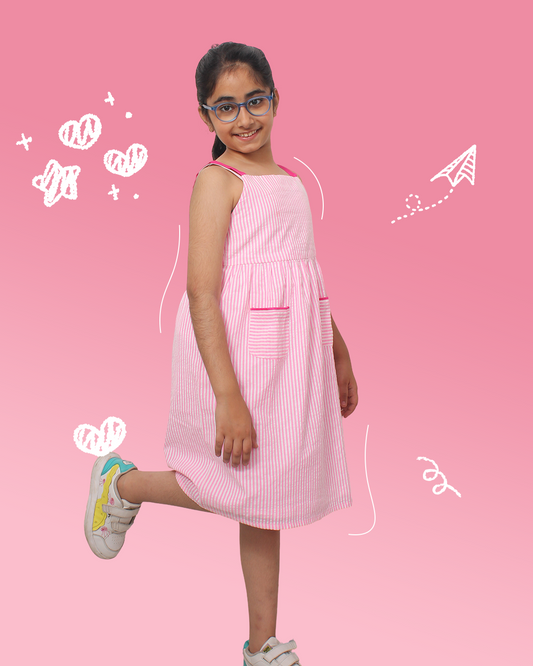 Girls Pink  Stripes Seersucker Dress