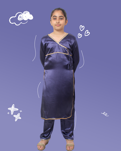 Girls Purple Silk Kurta Suit