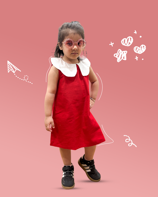 Girls Red Peter Pan Collar Dress