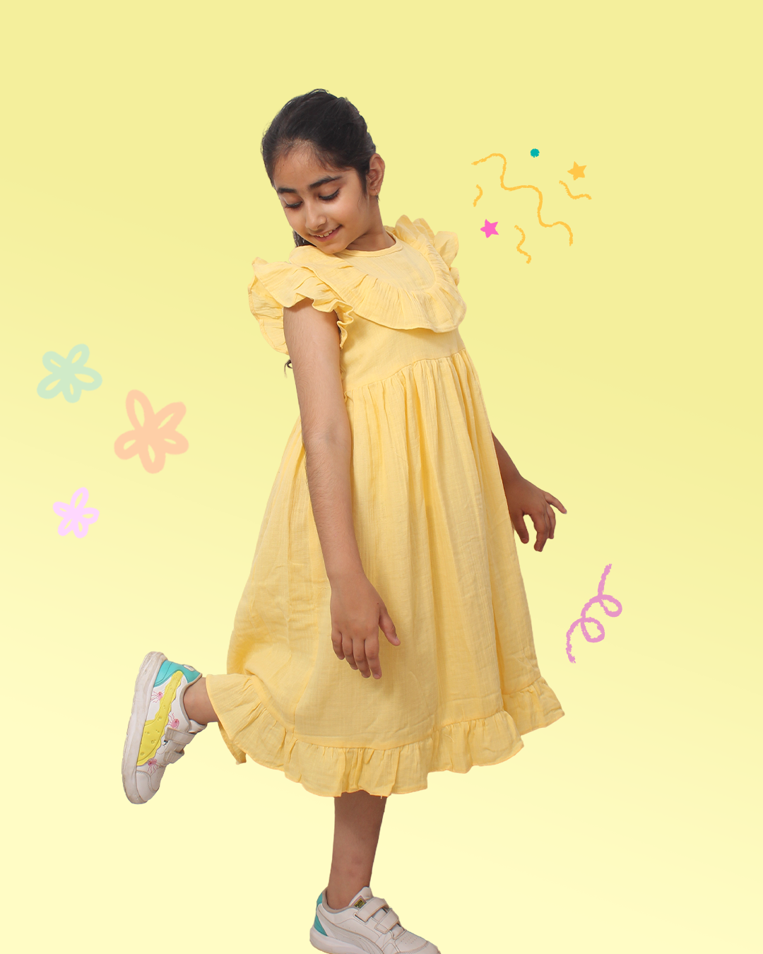 Girls Yellow Ruffle Dress
