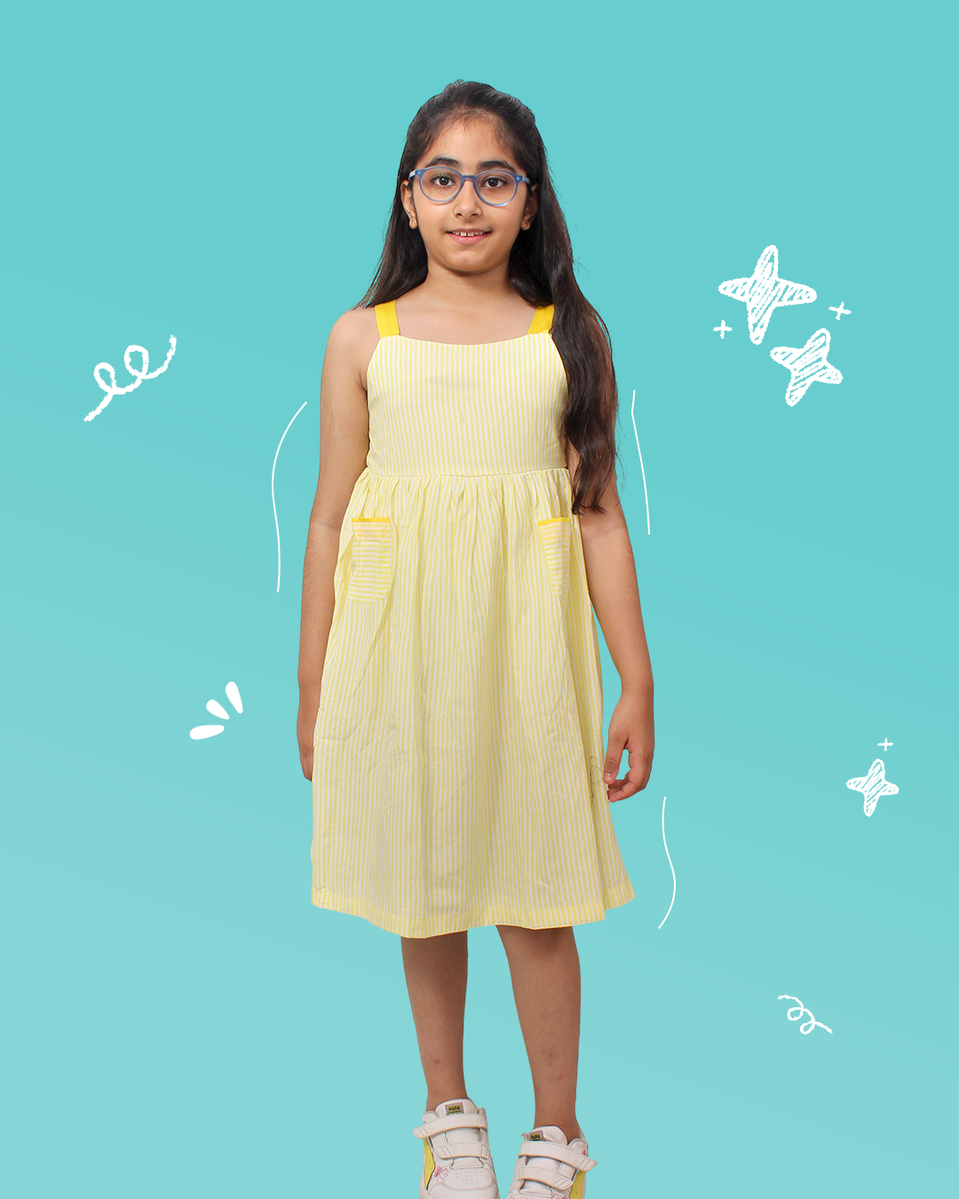 Girls Yellow Stripes Seersucker Dress