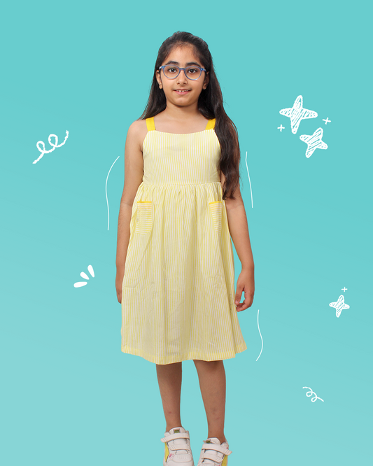 Girls Yellow Stripes Seersucker Dress