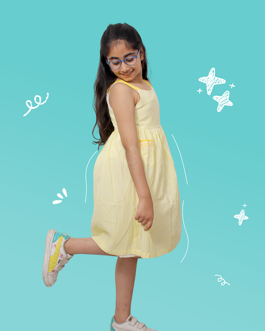 Girls Yellow Stripes Seersucker Dress