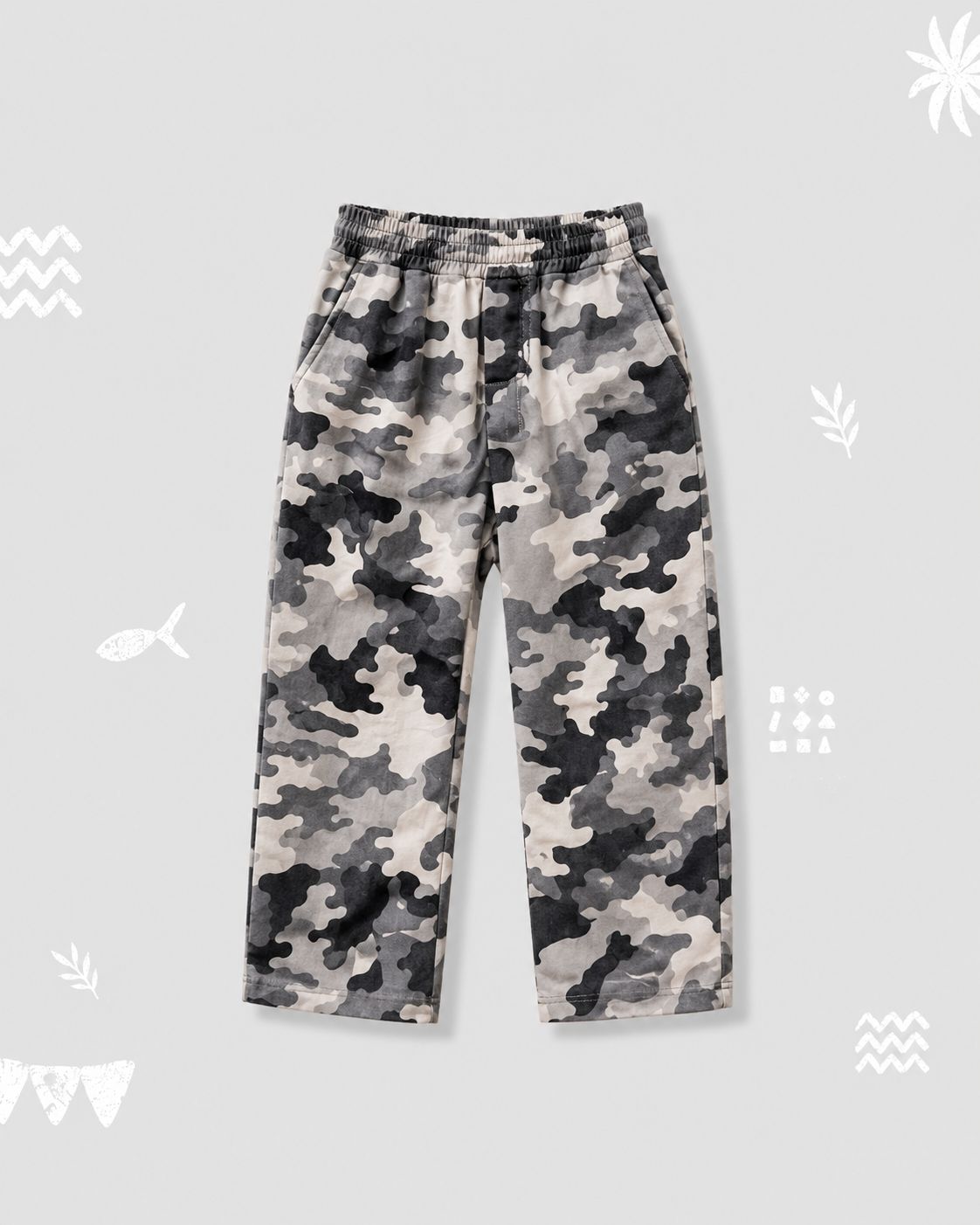 Grey Camouflage Relaxed Fit Pants