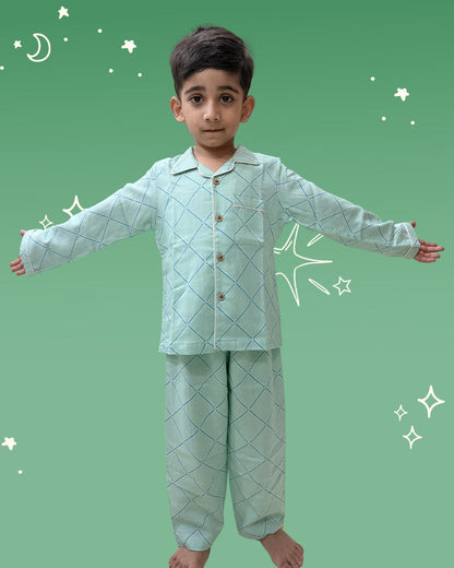 Mint Check Cotton Flex Night Suit