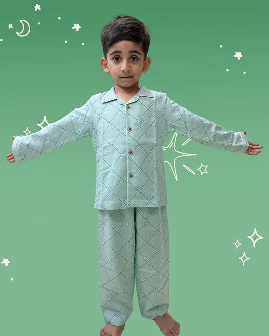 Mint Check Cotton Flex Night Suit