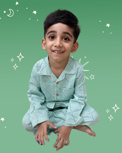 Mint Check Cotton Flex Night Suit