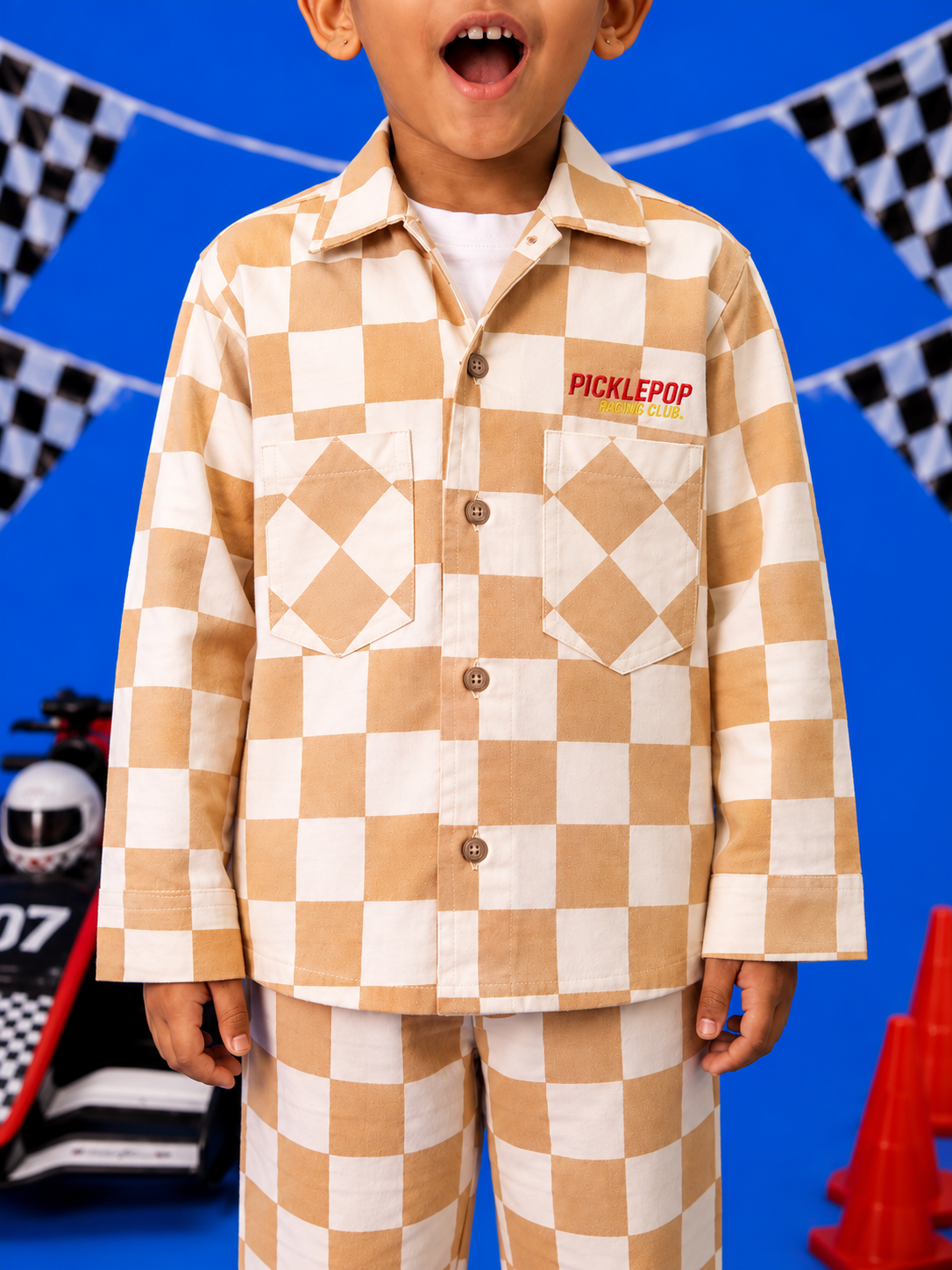 PicklePop Racing Club – Desert Check Kids Shirt