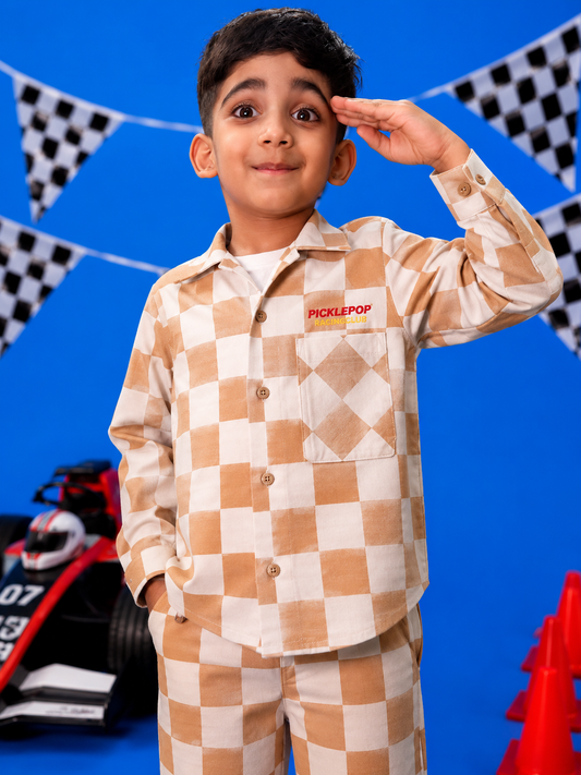 PicklePop Racing Club – Desert Check Kids Shirt