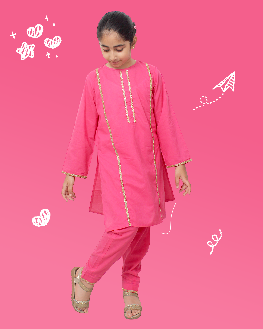 Girls Pink Kurta Set