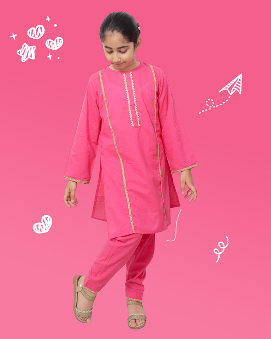 Girls Pink Kurta Set