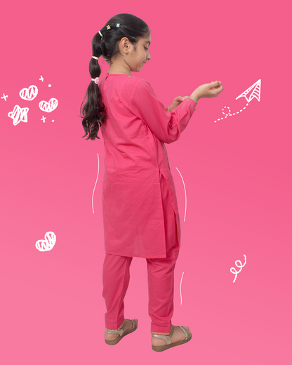 Girls Pink Kurta Set