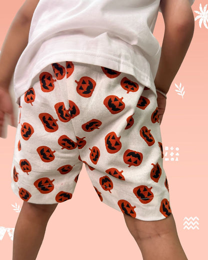 Pumpkin Print Cotton Shorts