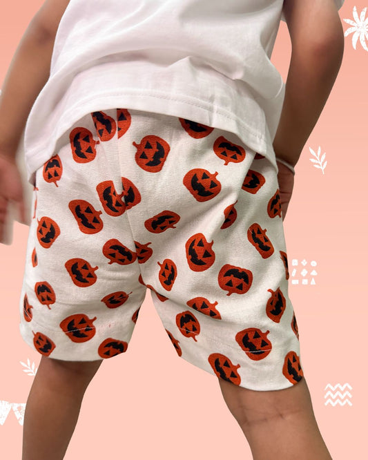 Pumpkin Print Cotton Shorts