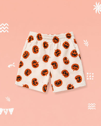 Pumpkin Print Cotton Shorts