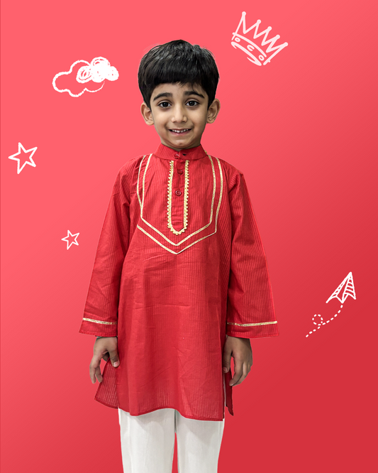 Red Lace Detail Kurta Pyjama Set