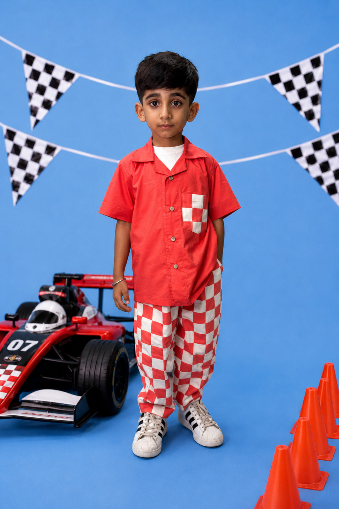 Kids Red & White Checkerboard Cotton Pants