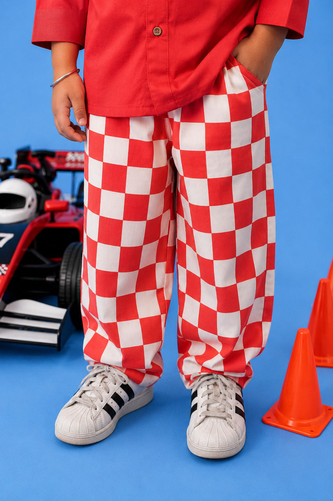 Kids Red & White Checkerboard Cotton Pants