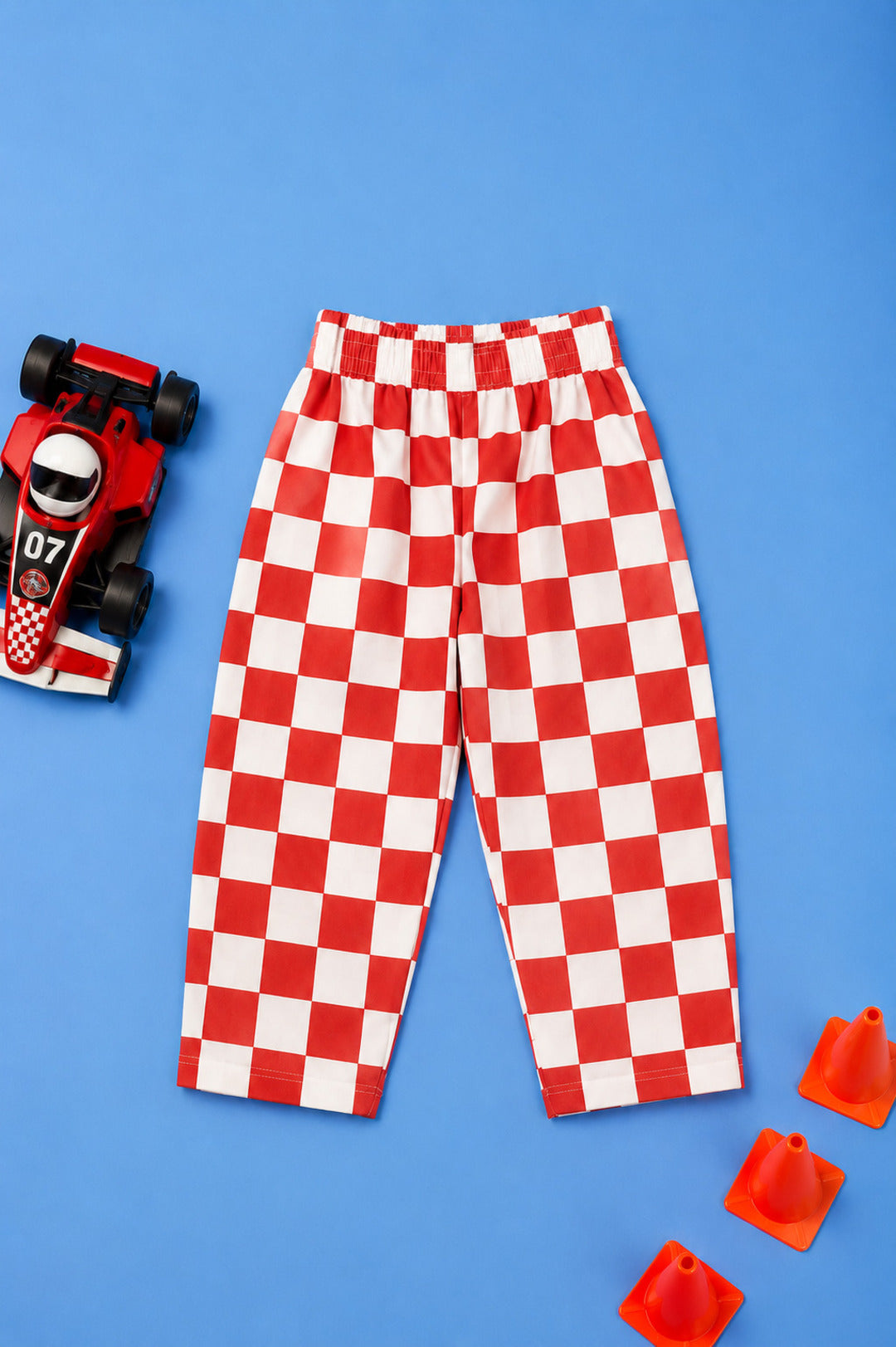 Kids Red & White Checkerboard Cotton Pants