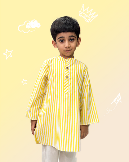 Yellow Stripes Kurta Pyjama Set